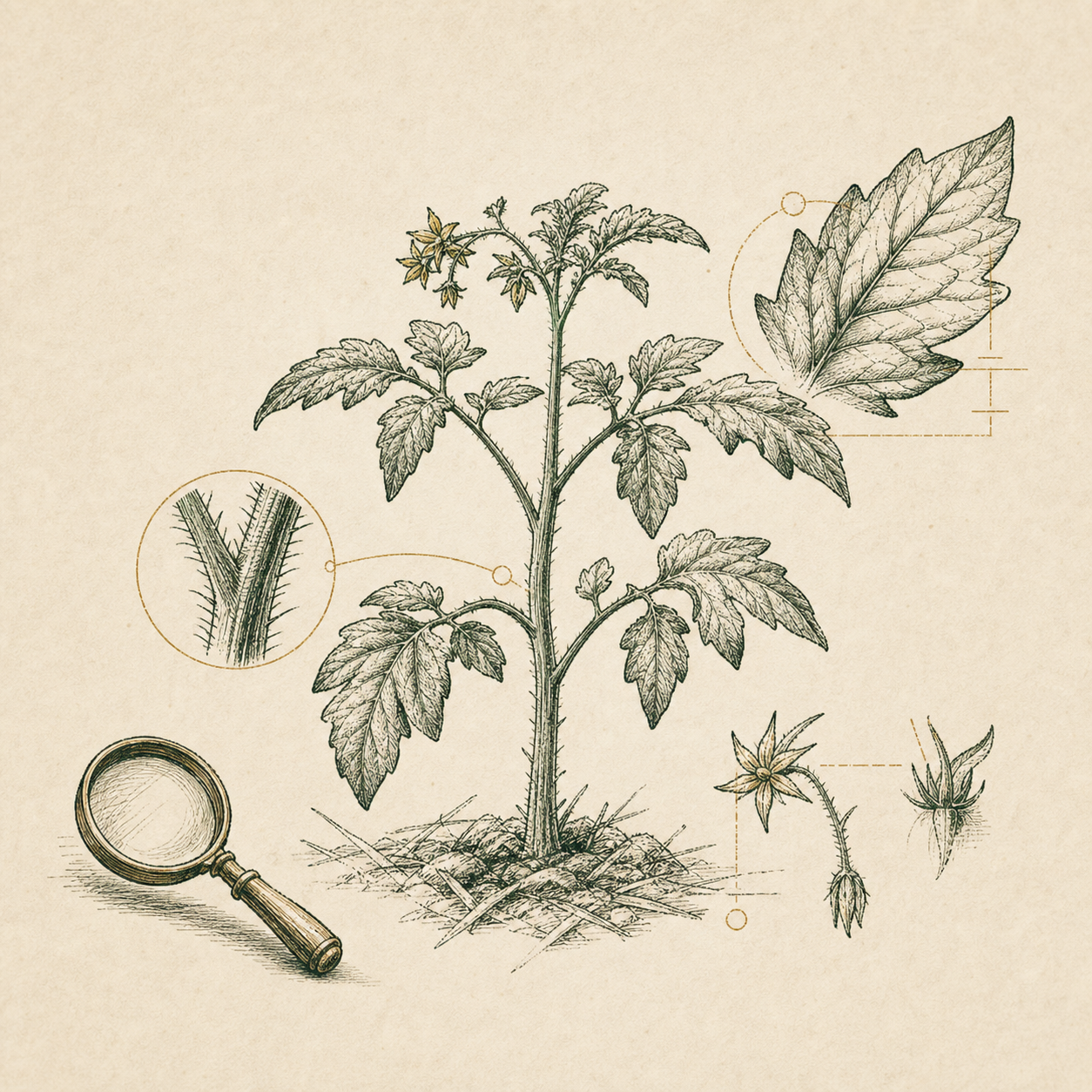 Botanical field study of a plant being observed