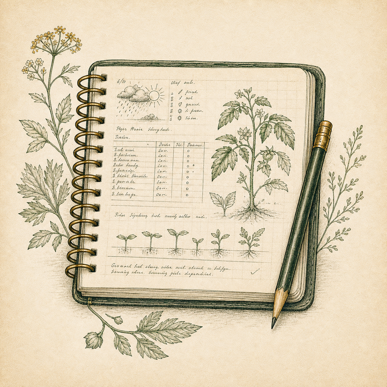 Open field notebook with crop and weather notes